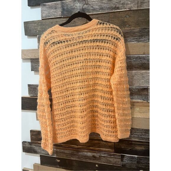 Anthropologie Orange sheer Open-Stitch Pullover Sweater oversized sz XS - Picture 4 of 7